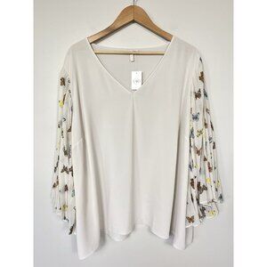 Cato Shirt Womens 26 28 Taupe Blouse Butterfly Print Sleeve Lightweight Unique